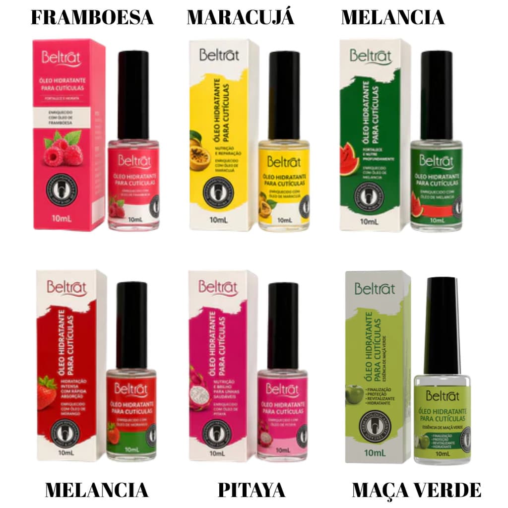 Óleo de Cutículas Beltrat 10ml – Pitaya, Melancia, Morango, Maça Verde, Maracujá e Framboesa | Hidratação Profissional