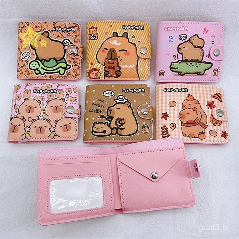[JBTH] Carteira Curta Dobrável com Desenho de Capivara Fofa, Pequena Bolsa para Moedas, Porta-Moedas, Suporte para Carro