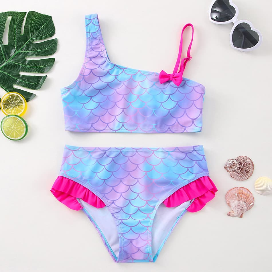 Bebê Meninas Maiô De Duas Peças Sereia Escala Peixe Unicórnio Roupa De Banho Infantil Beachwear Conjuntos De Biquíni 3 4
