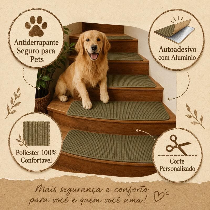 Tapete Antiderrapante para Escada - Autoadesivo Rustico, Protecao Animal - 40x200 40x300 60x300 cm