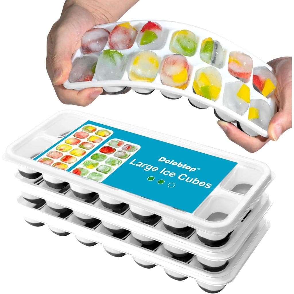 Formas de Gelo DclobTop para Freezer - Pacote com 3, 42 Cubos de Gelo, Formas de Plástico Fáceis de Desenformar com Tamp