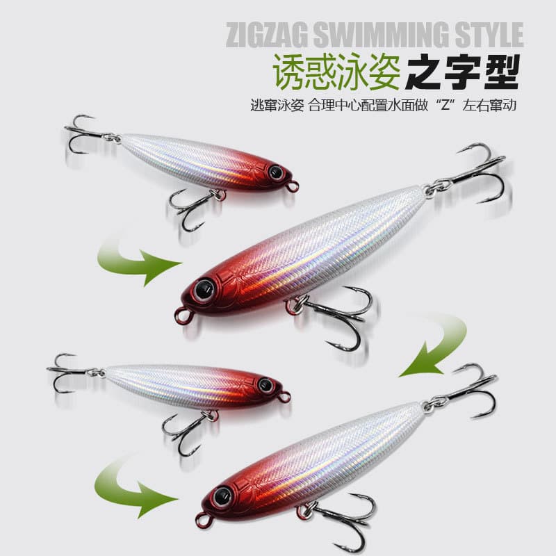 Isca Artificial Micro Lure Zigzag Dog, Isca de Superfície Flutuante Tipo Lápis, Cor Prata Eletroplaqueada, para Pesca em