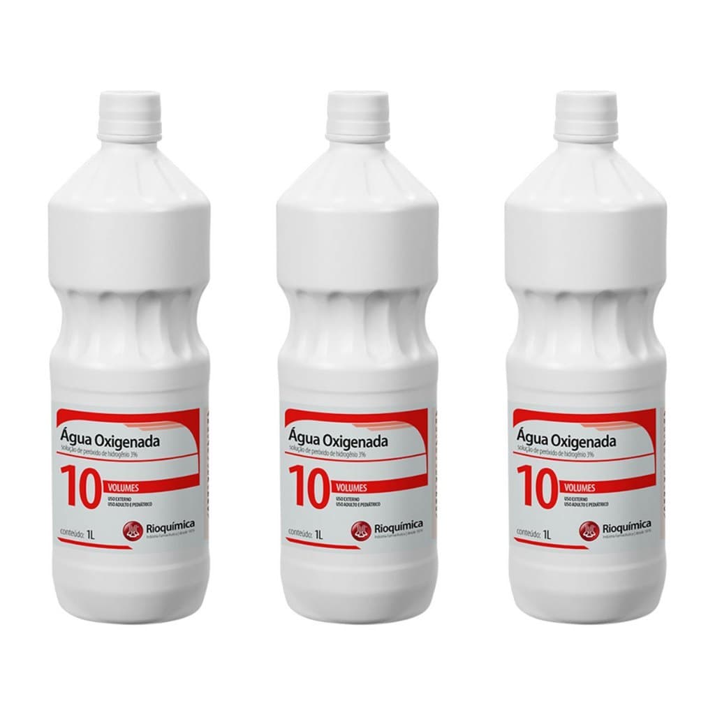Kit 3x - Água Oxigenada 10 Volumes 1 Litro - Rioquímica