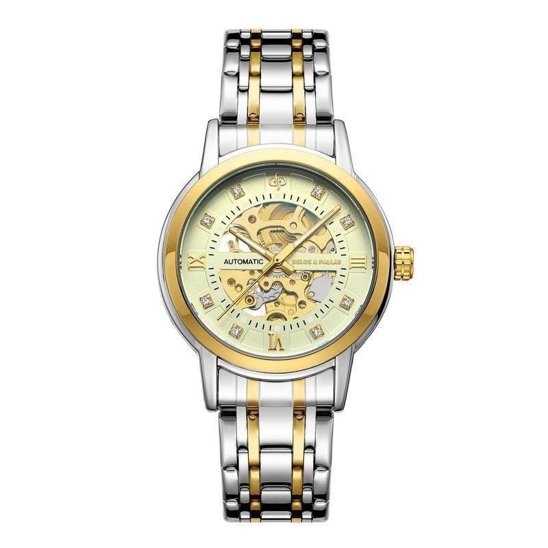 Relógio Masculino DELOS & PALLAS Original Overseas Hollow Automático Mecânico de Negócios Luminoso à Prova d'Água em Aço