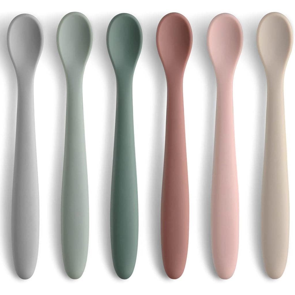Conjunto de 6 colheres de silicone para alimentação de bebês, colheres de primeira fase para bebês, pontas macias que nã