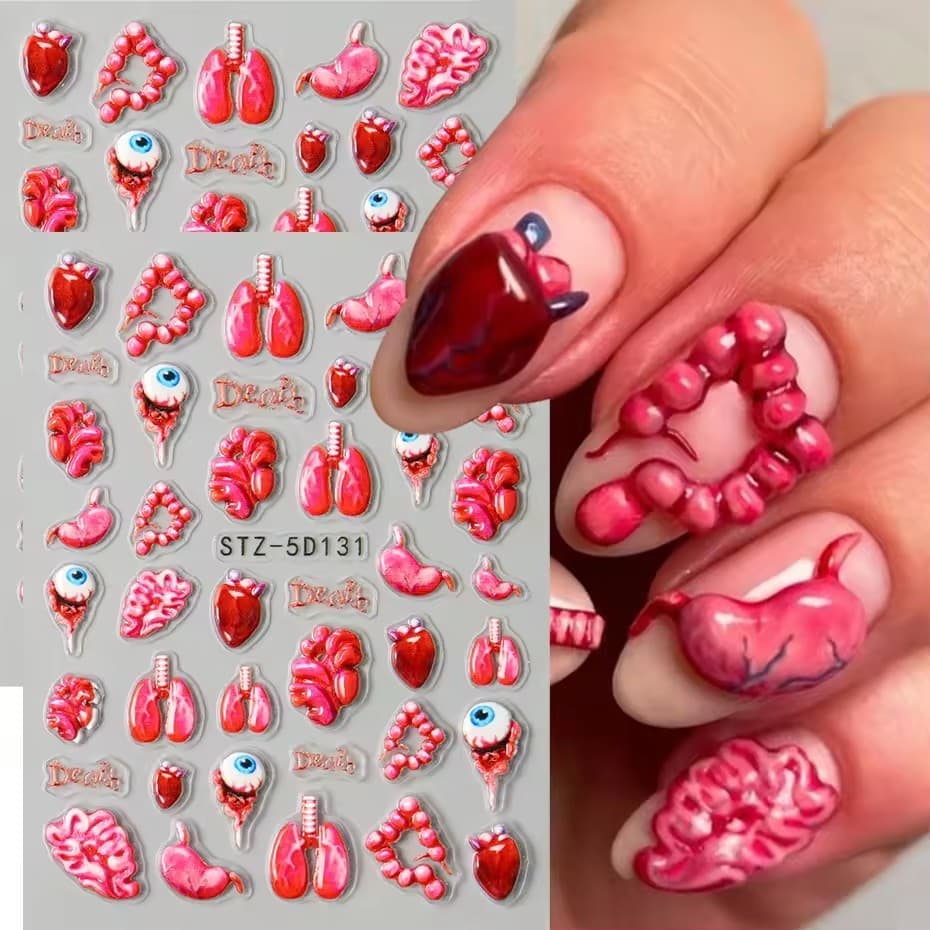 [Decoração De Halloween] Adesivos De Esqueleto 5D-Arte De Unhas-Aranha Autoadesiva-Acessórios De Manicure DIY