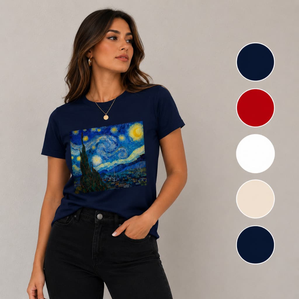 Camiseta Van gogh feminina, camisa feminina,camisa camiseta premium algodao, camiseta preta