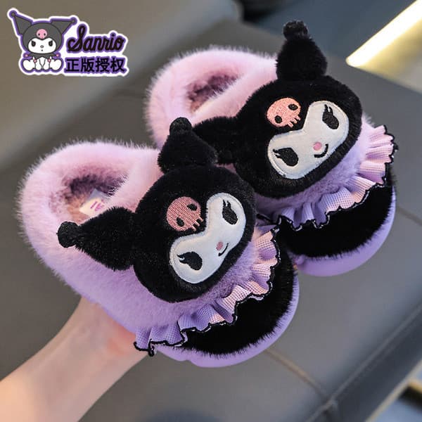 | slippers | ✌Sanrio outono inverno chinelos de algodão infantis meninas manter quente forro de lã Kuromi pai-filho casa