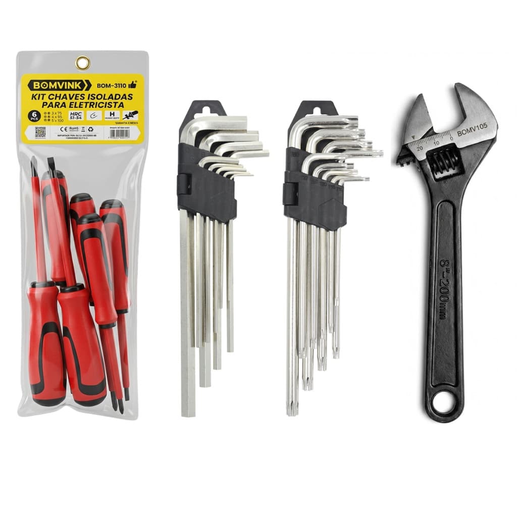 Kit Ferramentas com Chaves Isoladas Allen Torx e Inglesa