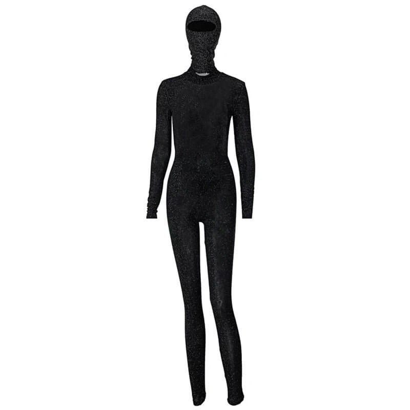 Macacão Feminino Preto de Manga Longa, Sem Costas, Justo ao Corpo, Estilo Streetwear, Cor Sólida, Moda Outono Inverno