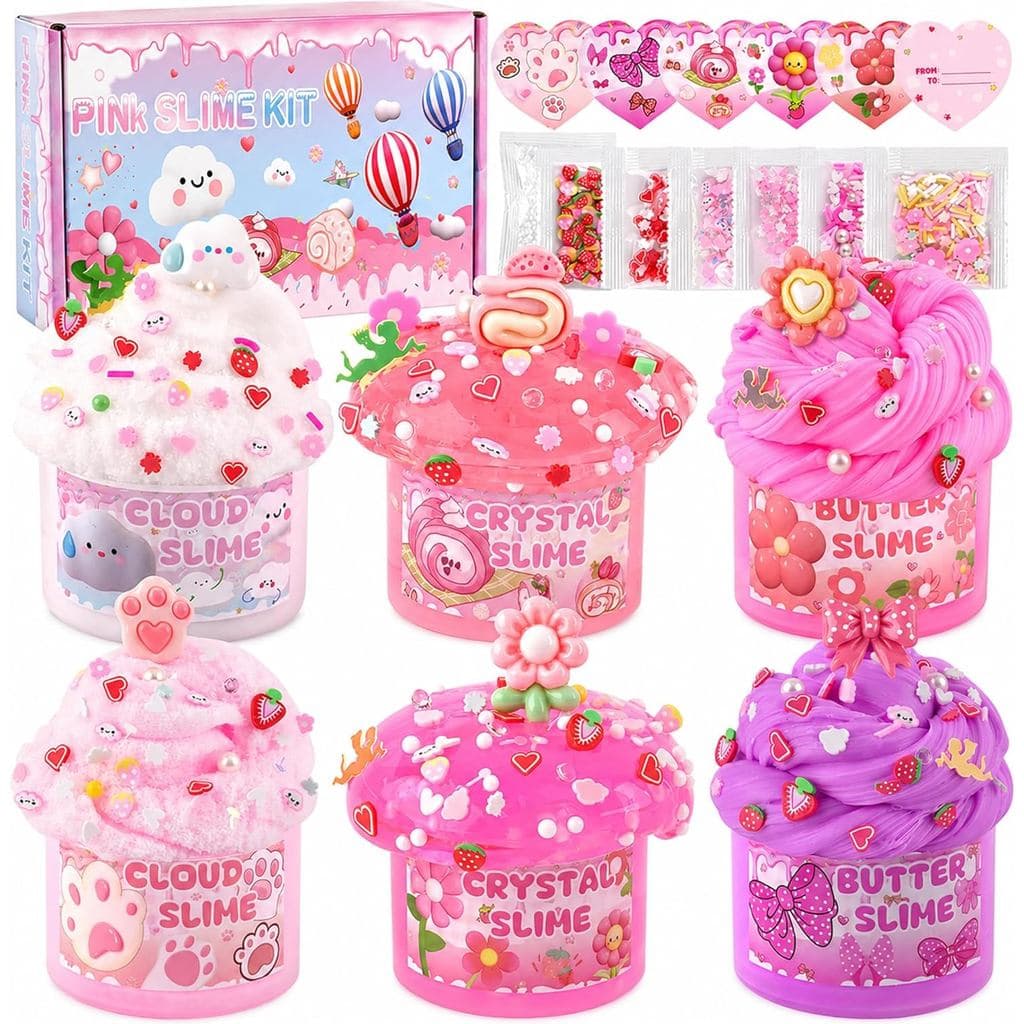 Kit de Slime Rosa para Meninas, Conjunto de Presente de Aniversário com Slime Macio em Forma de Nuvem |   Lembrancinha d