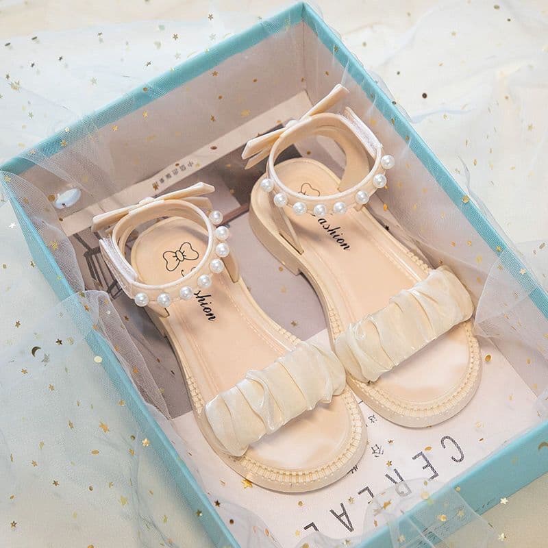 Campus novo estilo meninas sandálias pequena princesa pérola princesa sapatos antiderrapante sola macia pequeno médio gr