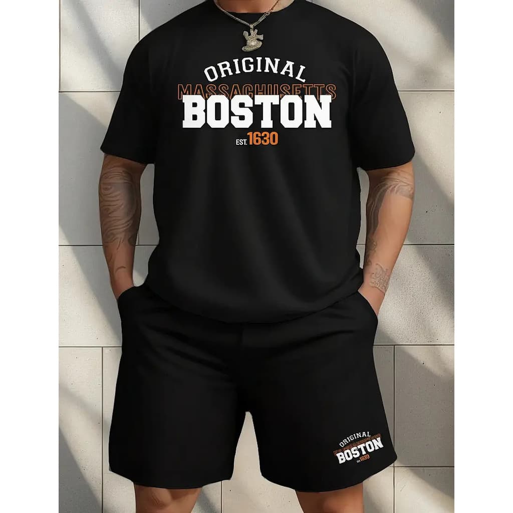 Kit Camiseta Short Moletom Conjunto Boston