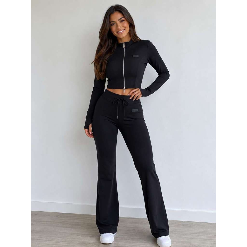 Conjunto Fitness Feminino Premium Jaqueta com Zíper Calça Reta Academia Pilates Caminhada