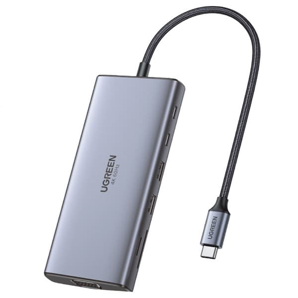 Hub USB UGREEN CM639 com HDMI, VGA, RJ45 Giga, 2x USB-A 3.0, 2x USB-C, USB-C 100W, SD, TF, P2