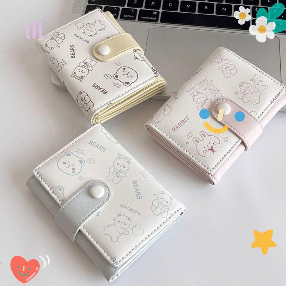 Porta-Cartões De Crédito LIL , Mini Carteira Feminina Leve Com Impressão De Desenhos Animados , Tripla De PU