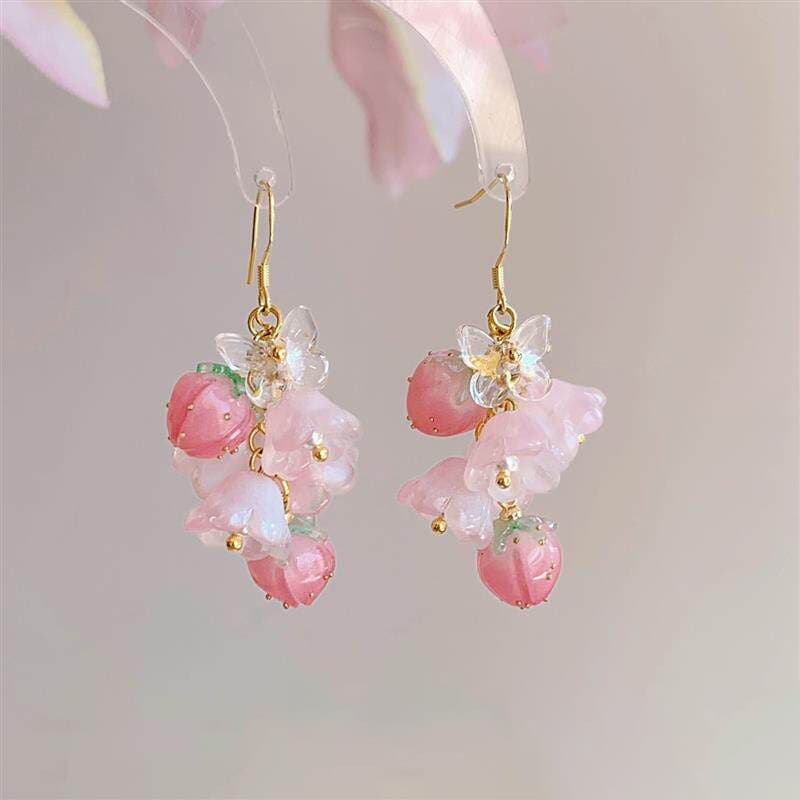 Brincos florais rosa de verão, delicados, elegantes e de estilo refinado.   IDVO