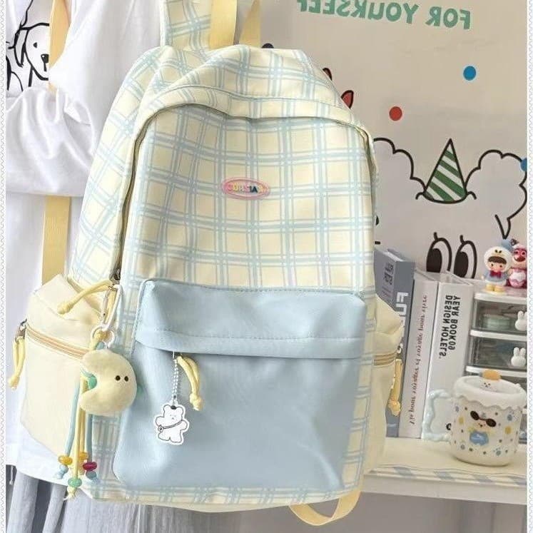 Mochila xadrez feminina, estilo versátil e moderno para estudantes, adequada para viagens de estudantes do ensino fundam