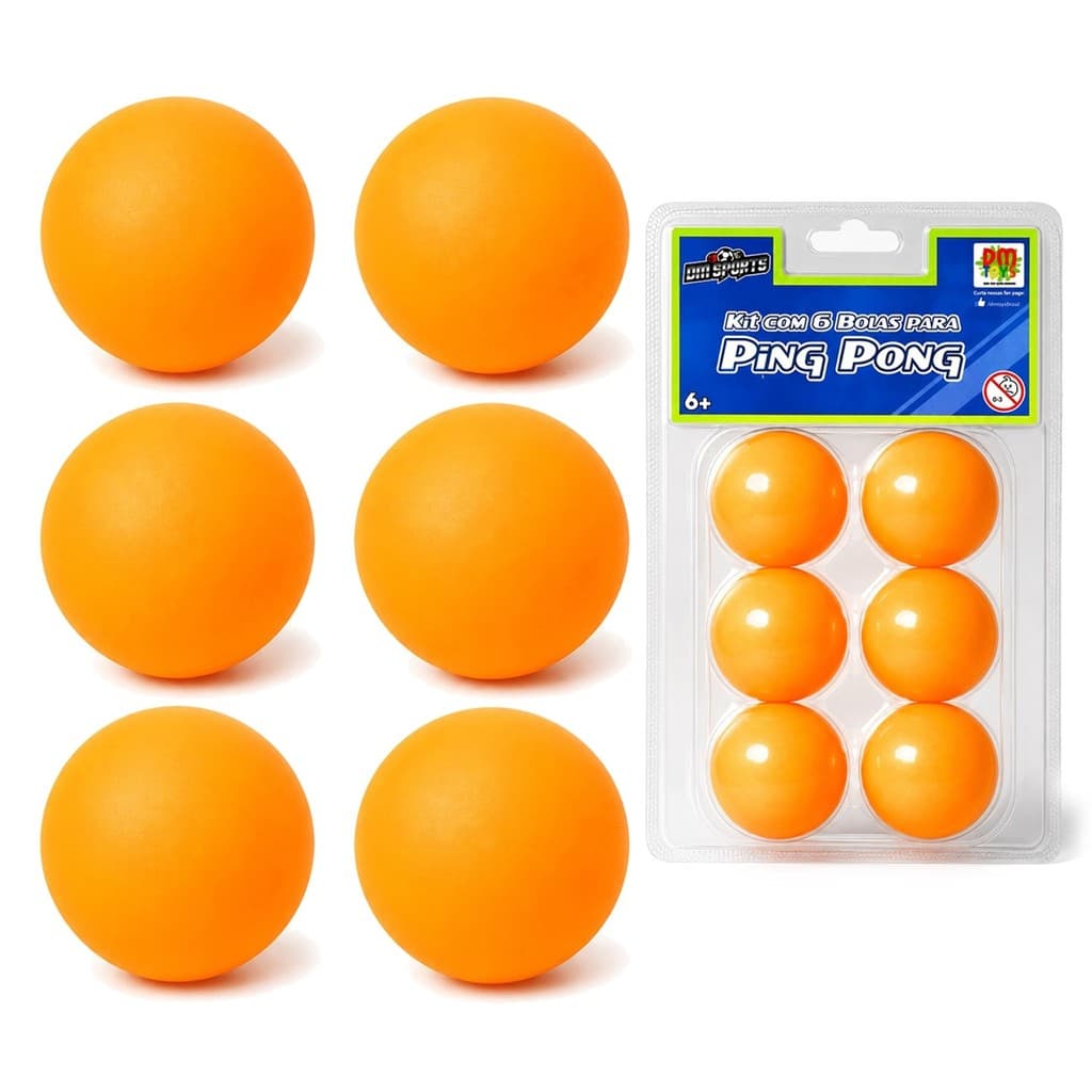Kit 6 Bolinhas De Ping Pong Laranja 40 Mm Para Jogos De Mesa - DM Toys
