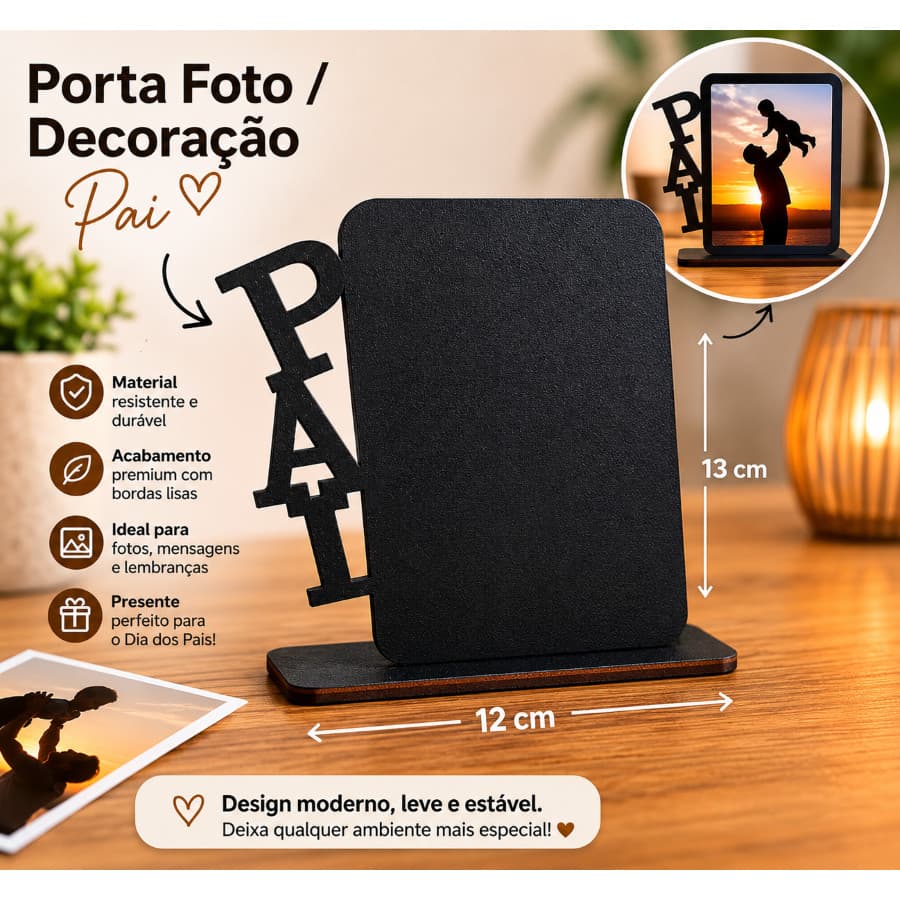 Porta Retrato Pai MDF Preto Foto 10x15 Presente Dia dos Pais Decoração