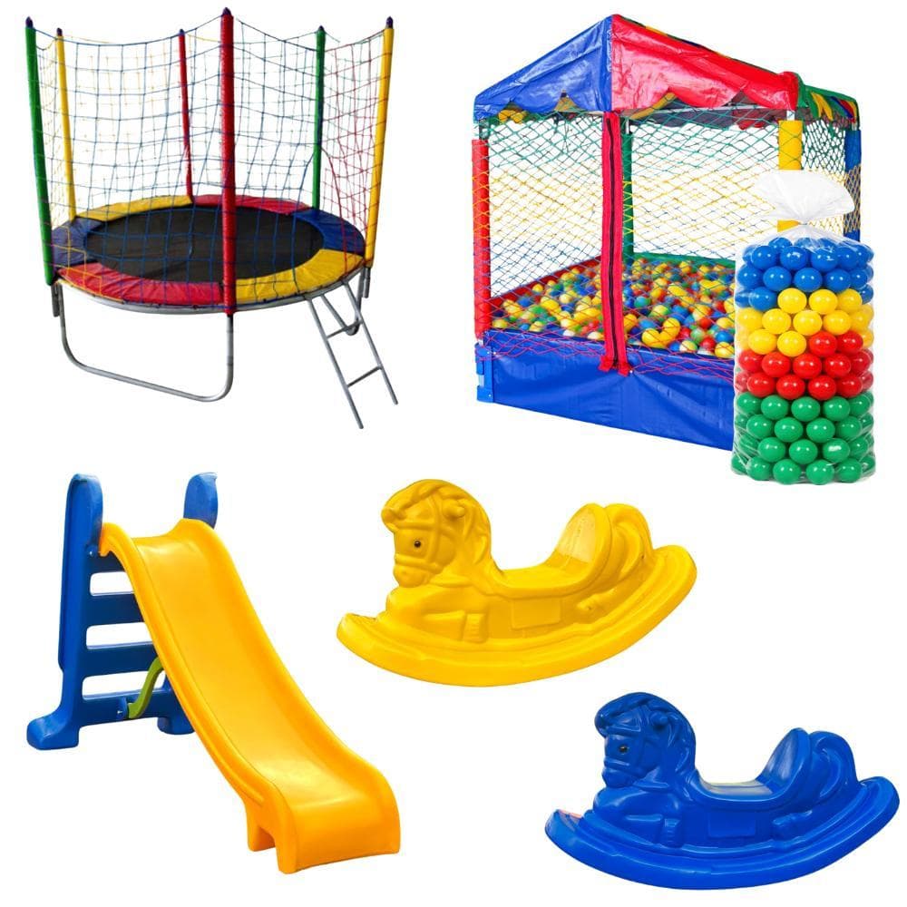 Piscina De Bolinhas 1,00m Pula Pula Trampolim 1,83m 500 Bolinhas Escorregador Médio Infantil 2 Gangorras 1 Lugar