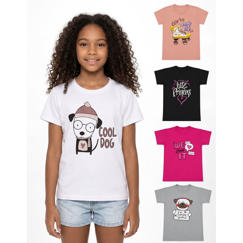 Kit 2 Camisetas Blusa De Meninas Juvenil Manga Curta Infantil Algodão Casual Confortavel Sortidas