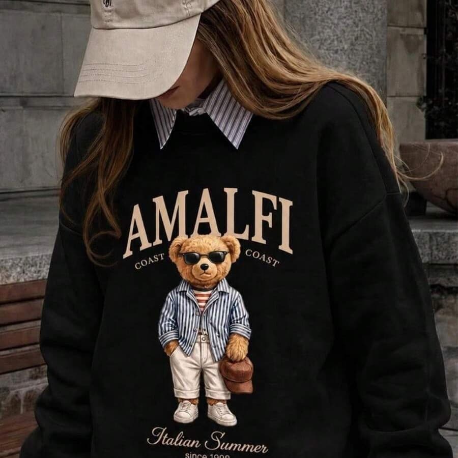 Blusa de Moletom Gola Careca Modelo: "Amalfi Coast" Feminino Chique Confortável Premium Quentinha para inverno