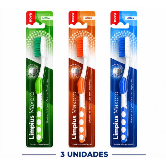 Kit 3 Escovas Limpius Maxpro: Cerdas Macias, Adulto. Limpeza