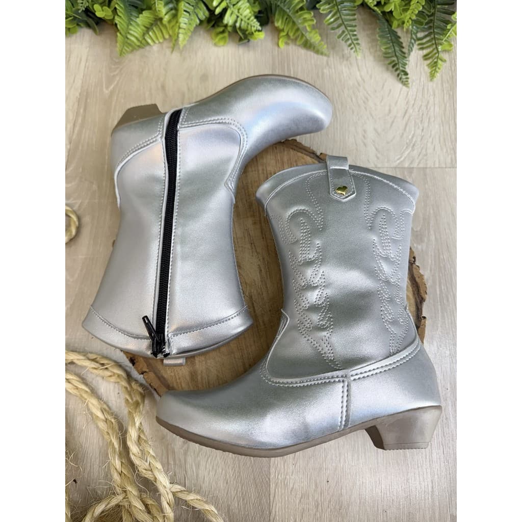 Bota infantil Boiadeira Texana Com Zíper Preto e Salto Prata
