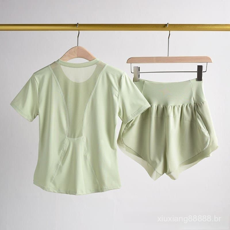 Conjunto Esportivo Plus Size MISS.YE, Adequado para Treinamento de Corrida, Conjunto de Duas Peças com Manga Curta Solta