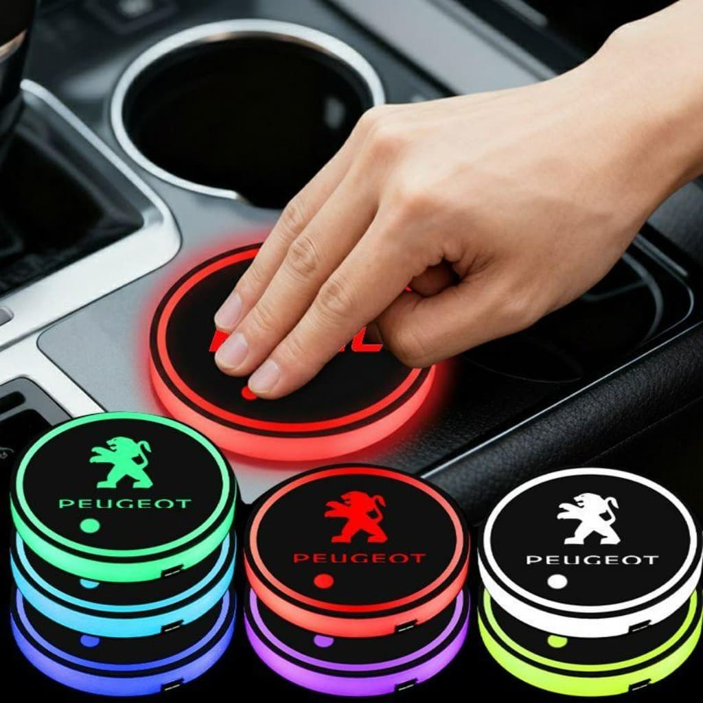 7 Cores Recarregável USB Tapete Porta Copos LED Acessórios para Carros For Peugeot 208 2008 3008 308 408 5008