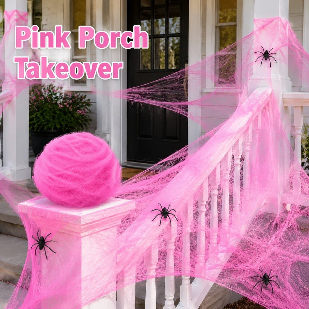 Decoração De Teia De Aranha Rosa Para Halloween 20g De Fibra Extensível Com 2 Adereços Festa Interna