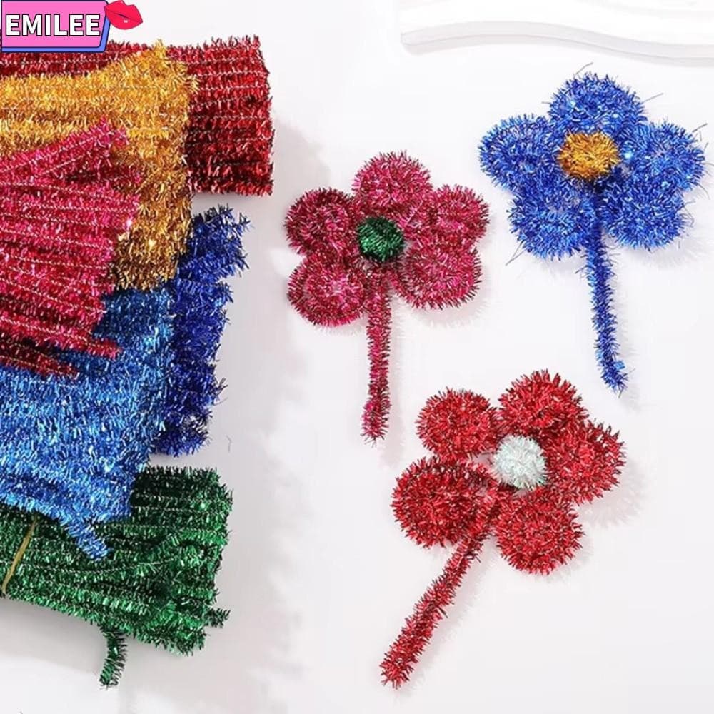 EMILEE 100 Peças De Suprimentos Para Artesanato DIY , Barra De Torção Superior De Lã , Hastes De Chenille Com Glitter Pe