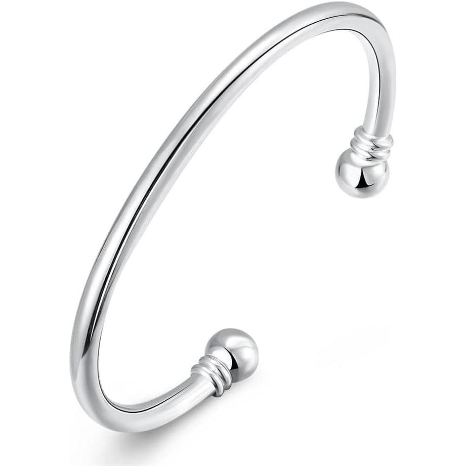 Pulseira de Prata Esterlina 925, Bracelete Simples e Elegante, Pulseiras Abertas com Duas Pérolas, Joia para Homens e Mu