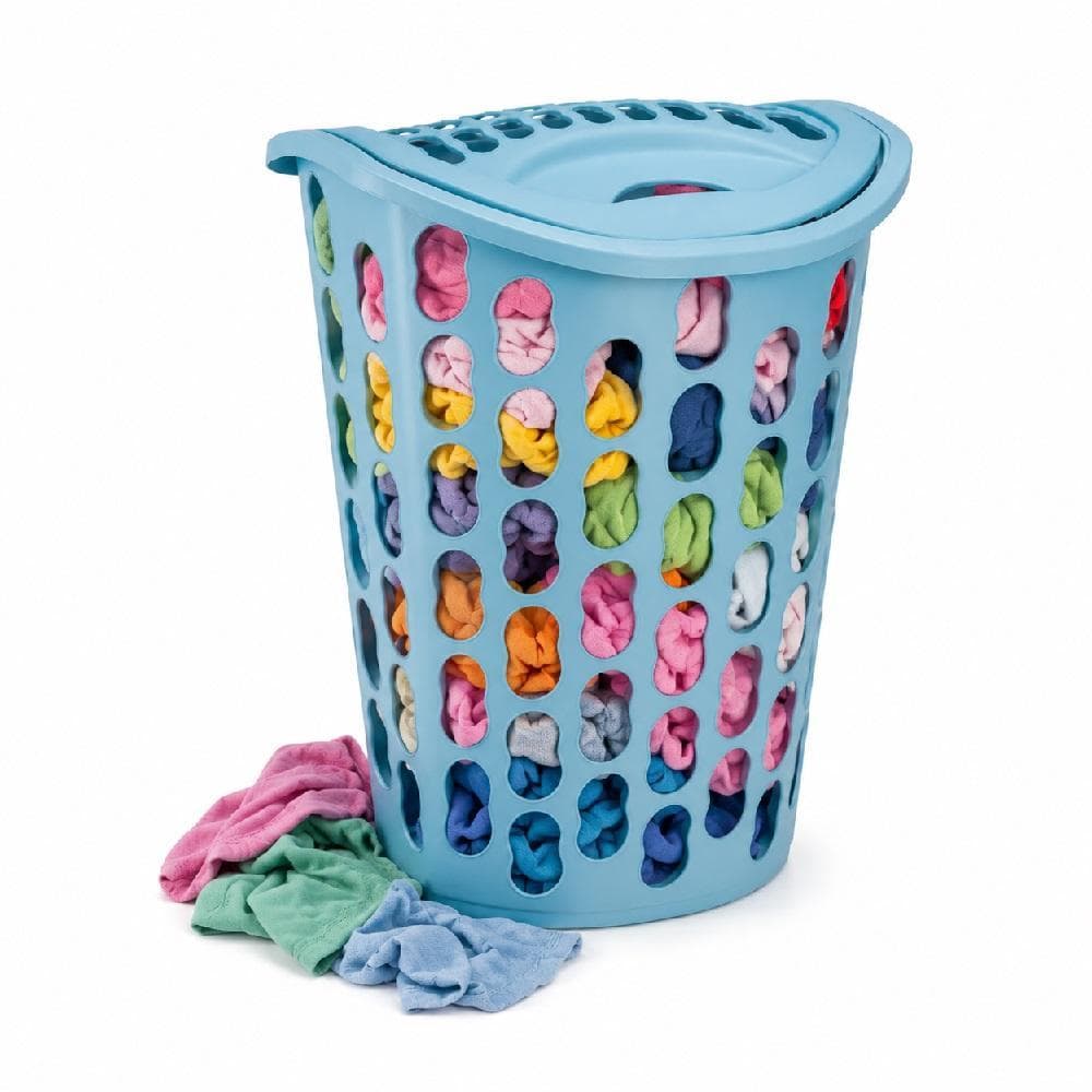 Cesto Organizador 40L Azul Com Tampa Porta Brinquedos Roupa Suja Telado Multiuso Lavanderia Banheiro Quarto Grande