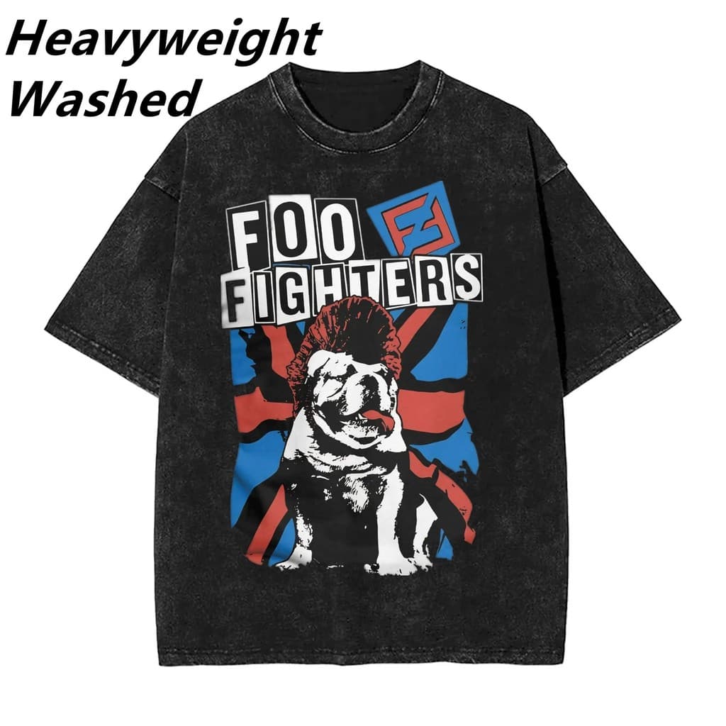 Camiseta Casual Masculina De Manga Curta Lavada Com Gráfico FOO FIGHTERS