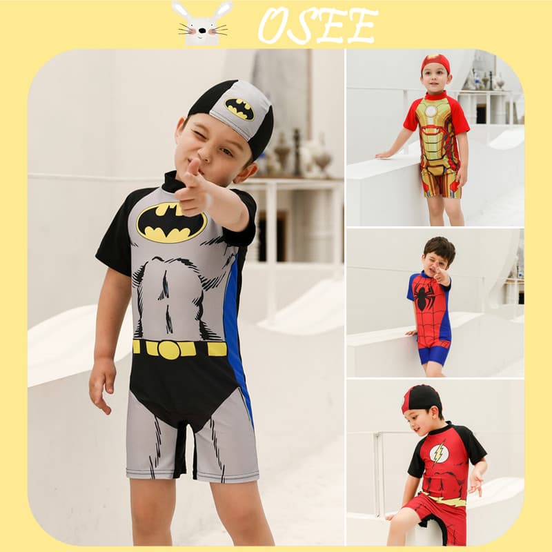 [OSEE] Maiô infantil de desenho animado para meninos, roupa de banho de manga curta e shorts para crianças pequenas, rou