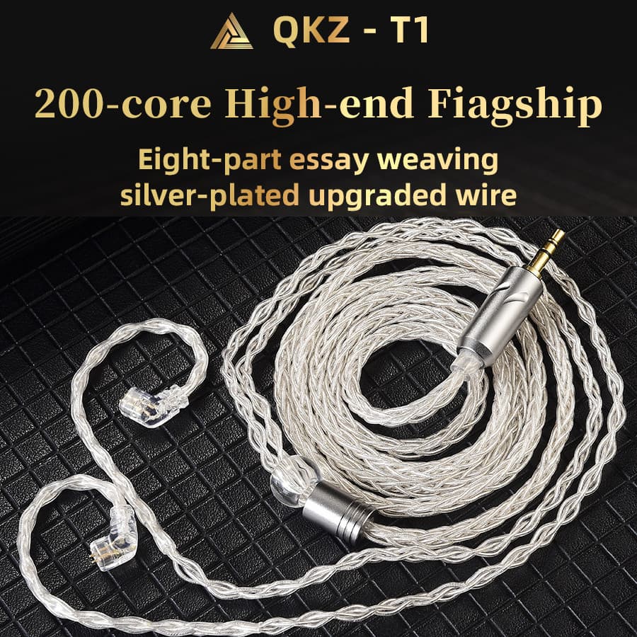 Cabo de atualização para fone de ouvido QKZ T1, 8 fios banhados a prata, plugue de 3,5 mm / Tipo-C 2PIN