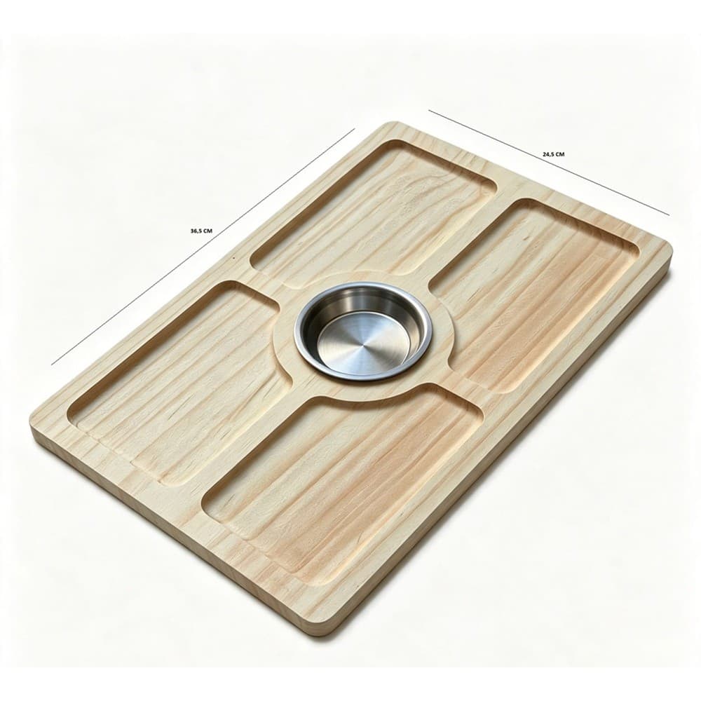 TABUA EM MADEIRA PINUS PETISQUEIRA  COM MOLHEIRA CENTRAL INOX TAM. 1,9CM X 24,5CM X 36,5CM