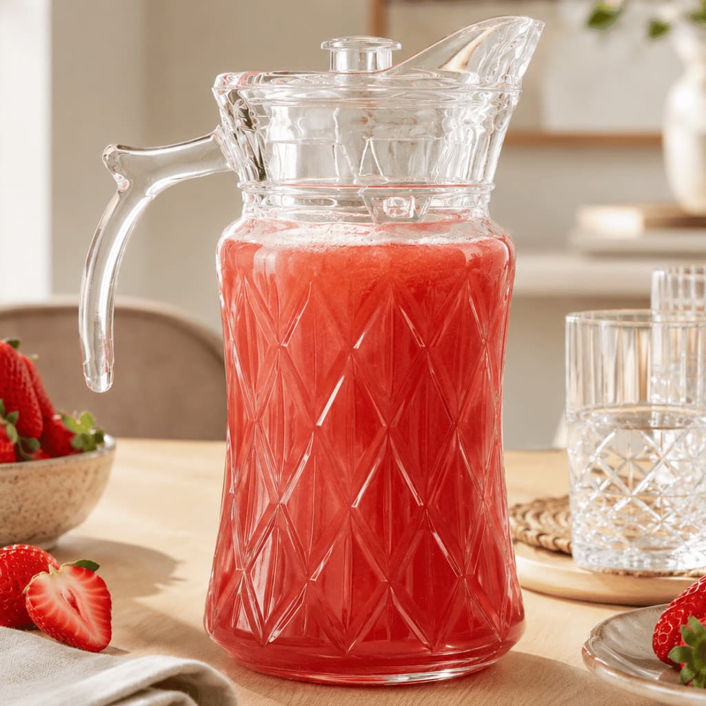 Jarra de Vidro com 1,8 LITROS Com Tampa Agua Suco Cha Garrafa para Liquidos Louça Cozinha
