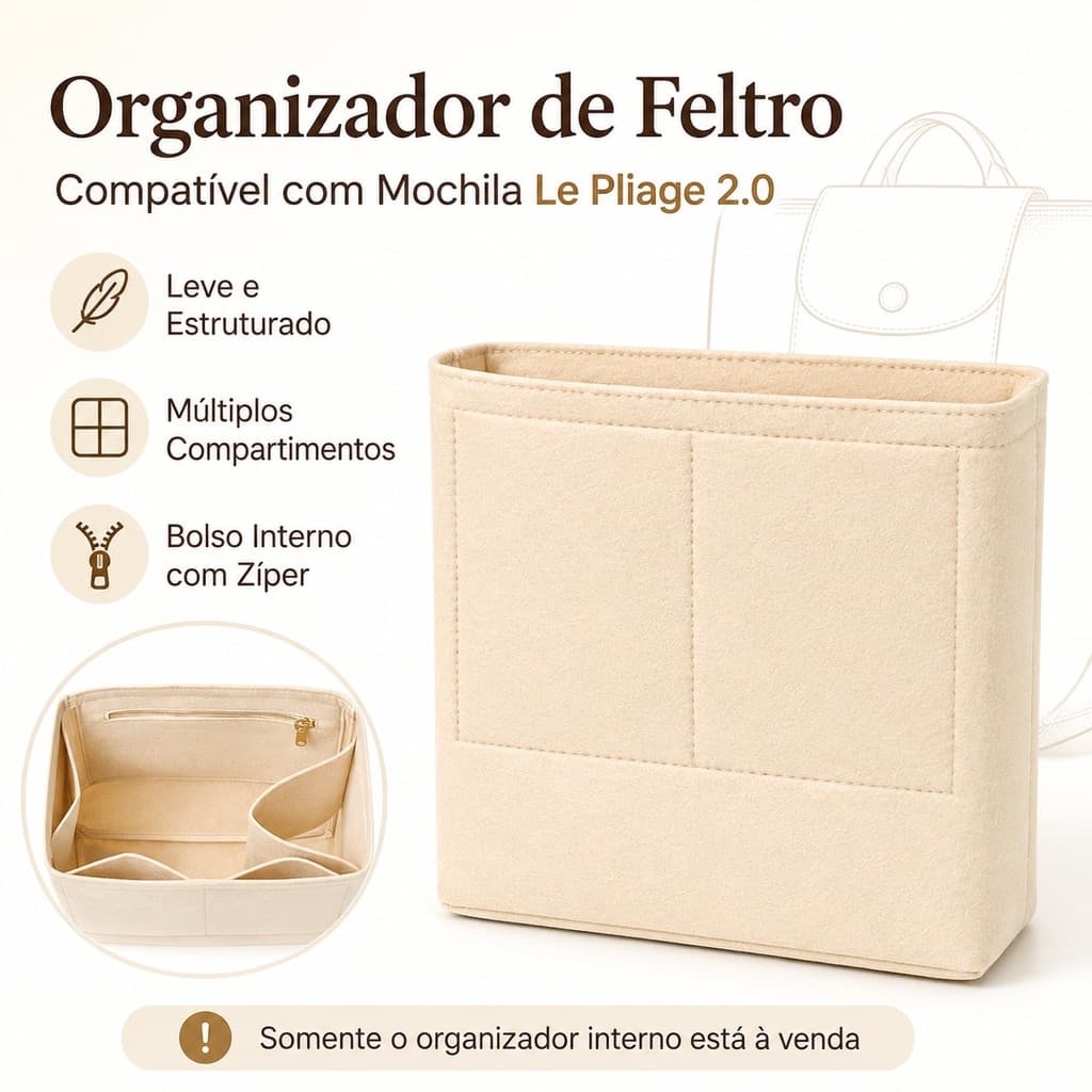 Organizador de Mochila em Feltro com Zíper e Múltiplos Bolsos