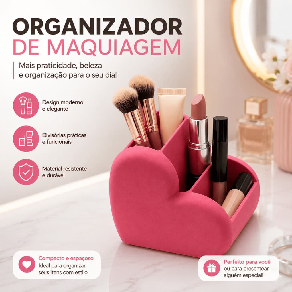 Organizador de Maquiagem com Divisórias Porta Pincéis e Batons