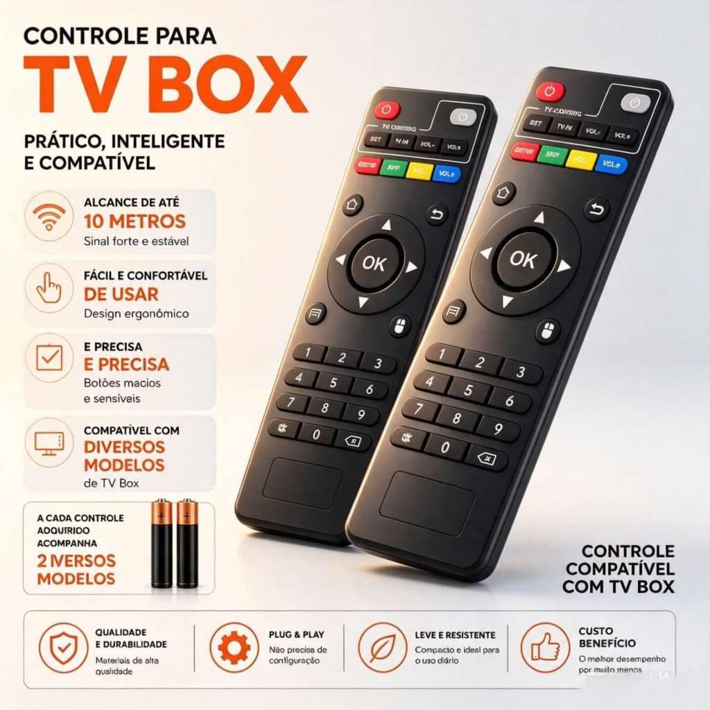 Kit Controle Remoto Para Aparelho Tv Box Botões Inteligentes Aparelho Completo Com 2 Pilhas de Brinde