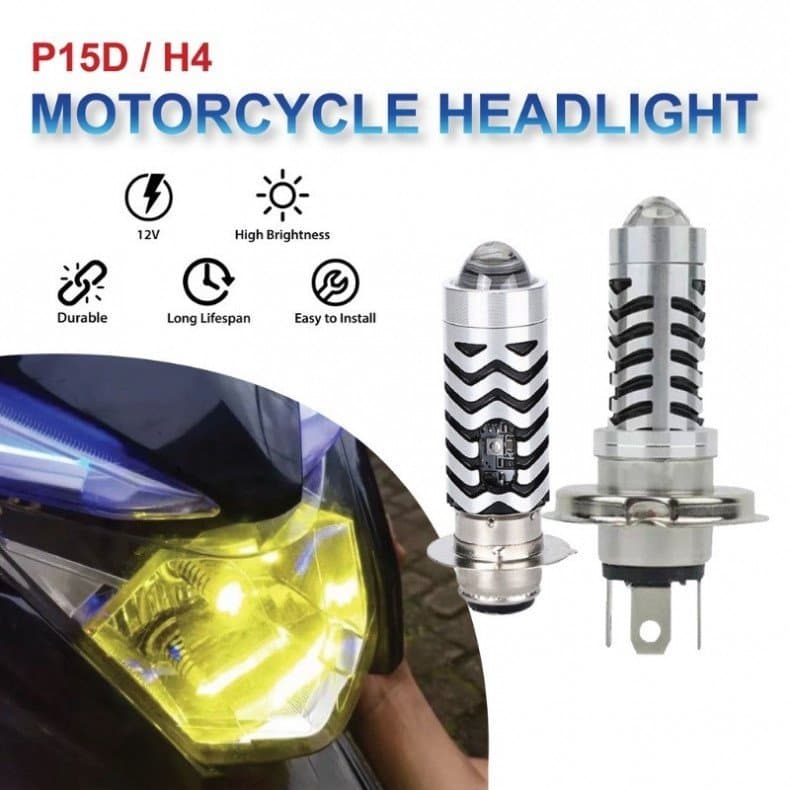 1PC Farol LED para Motocicleta P15D H4 Luz de Condução com Feixe Alto/Baixo e Luz de Estacionamento Azul com Lente Olho