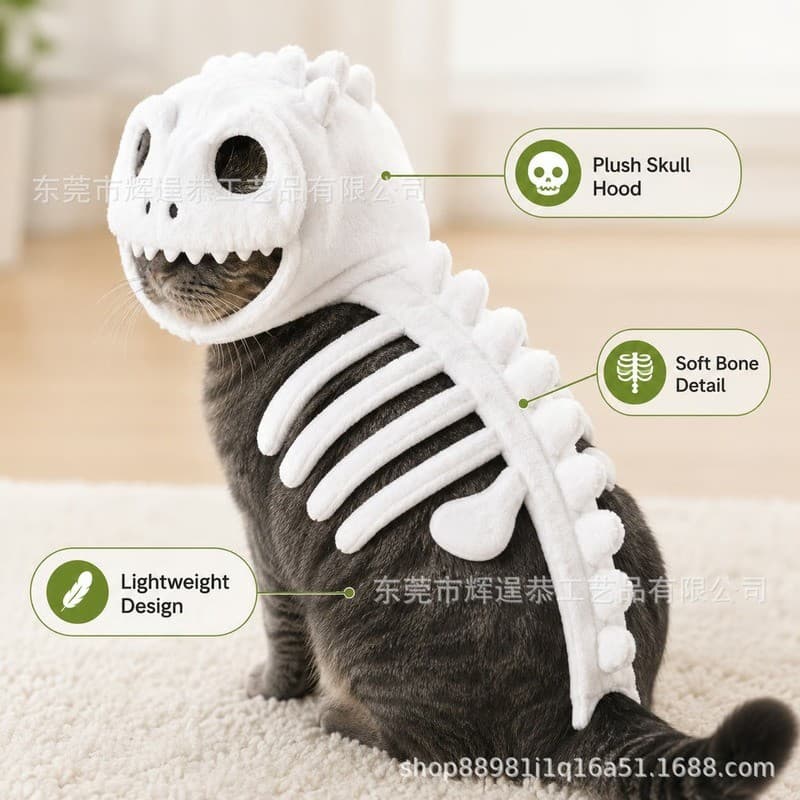 Nova Fantasia De Gato Esqueleto De Dinossauro