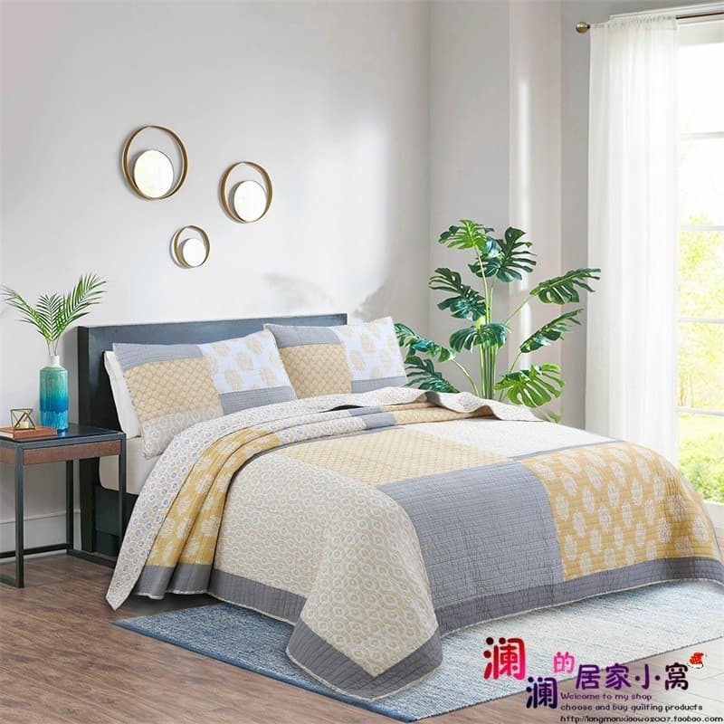 Comércio exterior estilo americano tecido de algodão acolchoado capa de cama conjunto de três peças colcha de ar condici