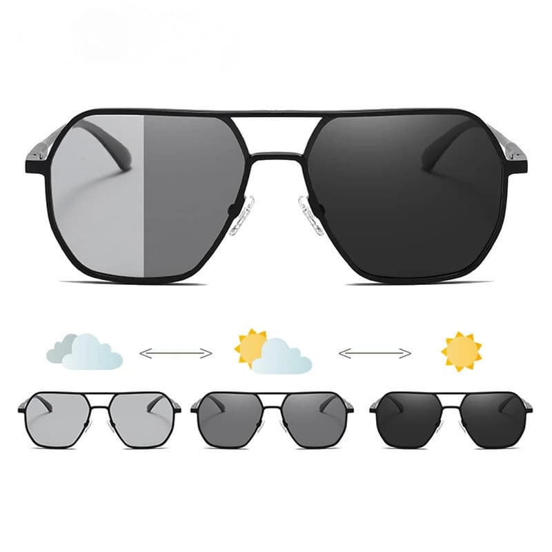 Óculos de Sol Fotochromáticos de Metal de Luxo para Homens e Mulheres, Óculos de Sol Polarizados Estilosos, Anti-reflexo