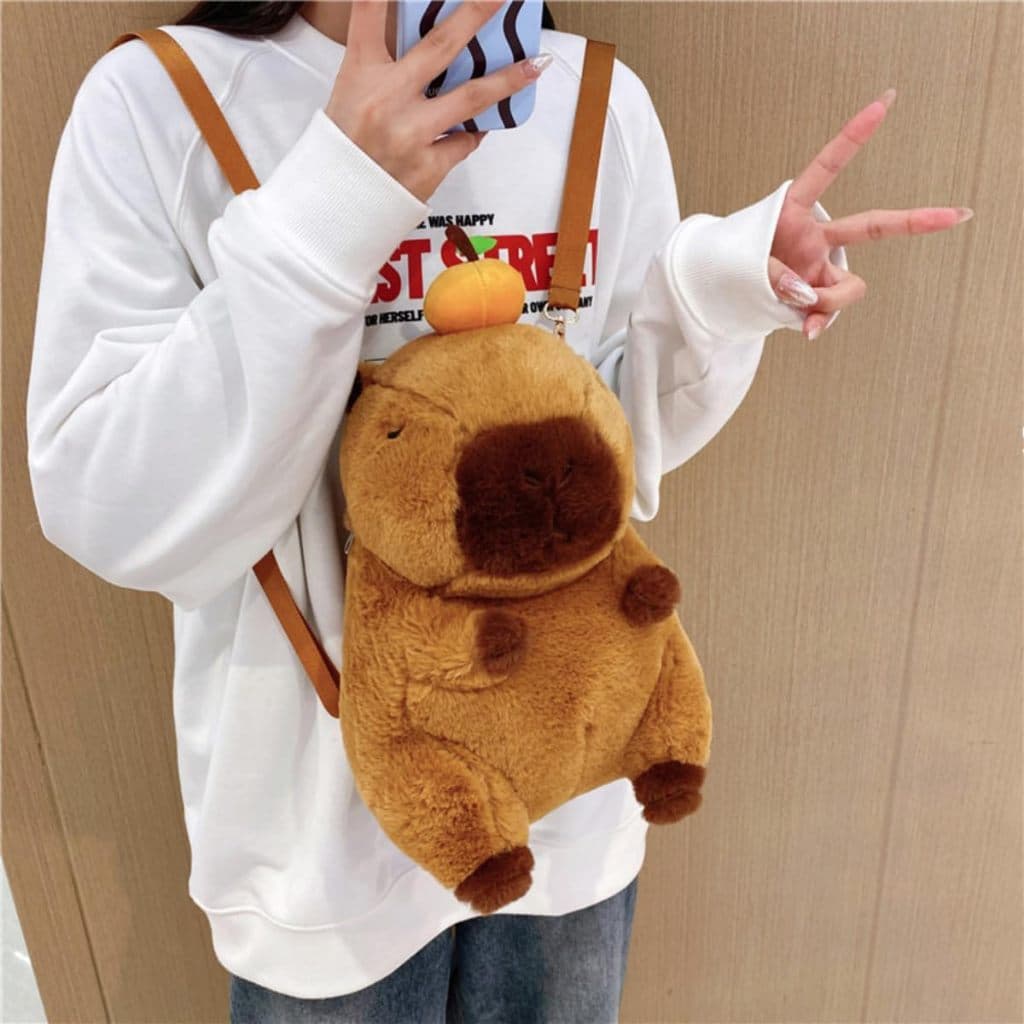 Mochila Pelúcia Capivara Kawaii Boneca Pingente, Moda Infantil, Presente perfeito para Namorada, Sacola de Ombro Fofinh