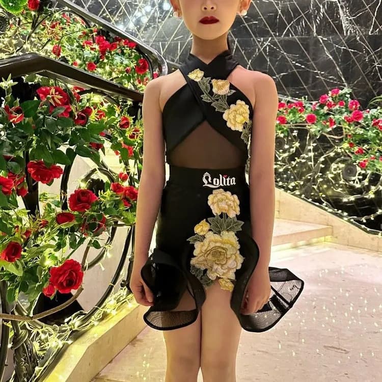 [WDF] Fantasia de Performance para meninas de verão Lolita, fantasia profissional de dança latina infantil, YZ