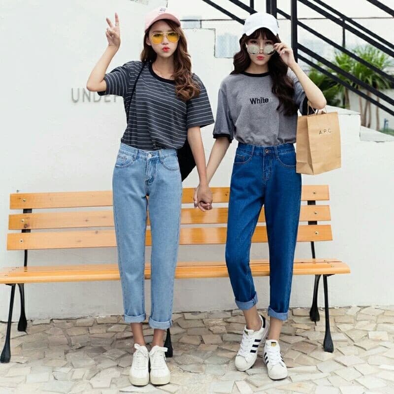 Comércio exterior novo estilo versão solta Jeans feminino mais magro olhar Harem calças retas tornozelo-perna calças de
